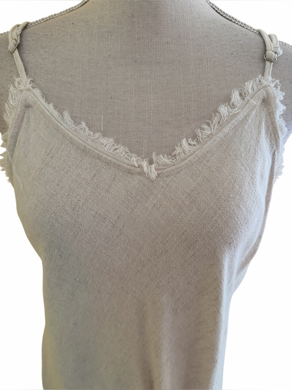 Jaded Gypsy "Come with Me" Light Beige Cotton Frayed V-Neck Camisole Tank Top OS - Picture 2 of 9
